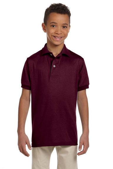 Jerzees 437Y/437YR Youth SpotShield Stain Resistant Short Sleeve Polo Shirt Maroon Model Front