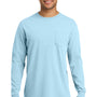 Comfort Colors Mens Long Sleeve Crewneck T-Shirt w/ Pocket - Chambray Blue