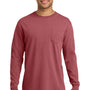 Comfort Colors Mens Long Sleeve Crewneck T-Shirt w/ Pocket - Crimson Red