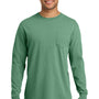 Comfort Colors Mens Long Sleeve Crewneck T-Shirt w/ Pocket - Light Green