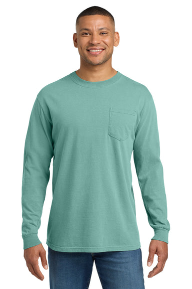 Comfort Colors 4410/C4410 Mens Long Sleeve Crewneck T-Shirt w/ Pocket Seafoam Green Model Front