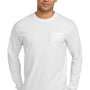 Comfort Colors Mens Long Sleeve Crewneck T-Shirt w/ Pocket - White