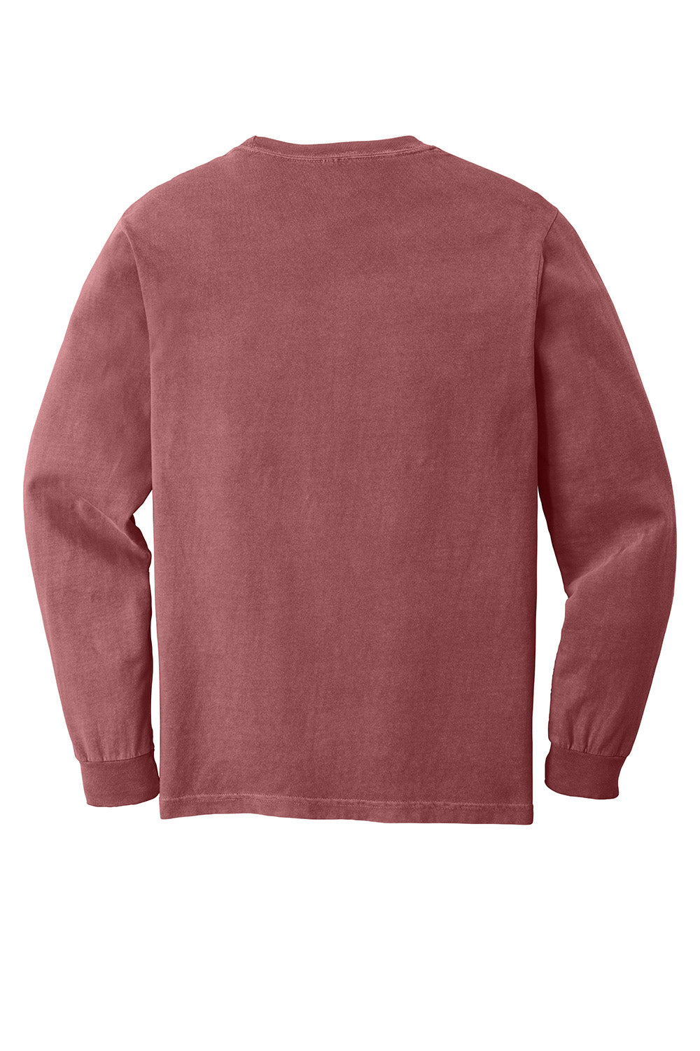 Comfort Colors 4410/C4410 Mens Long Sleeve Crewneck T-Shirt w/ Pocket Brick Red Flat Back