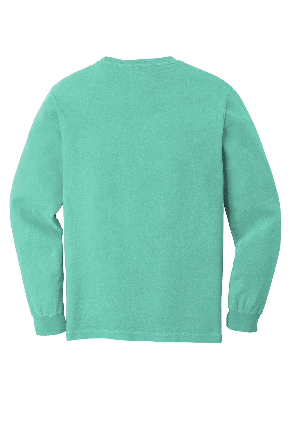 Comfort Colors 4410/C4410 Mens Long Sleeve Crewneck T-Shirt w/ Pocket Chalky Mint Green Flat Back