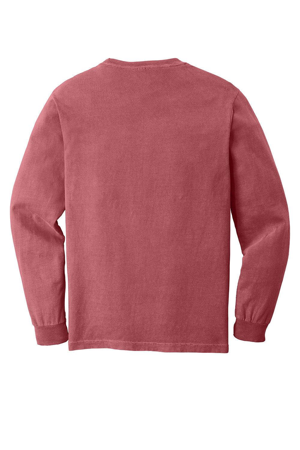 Comfort Colors 4410/C4410 Mens Long Sleeve Crewneck T-Shirt w/ Pocket Crimson Red Flat Back