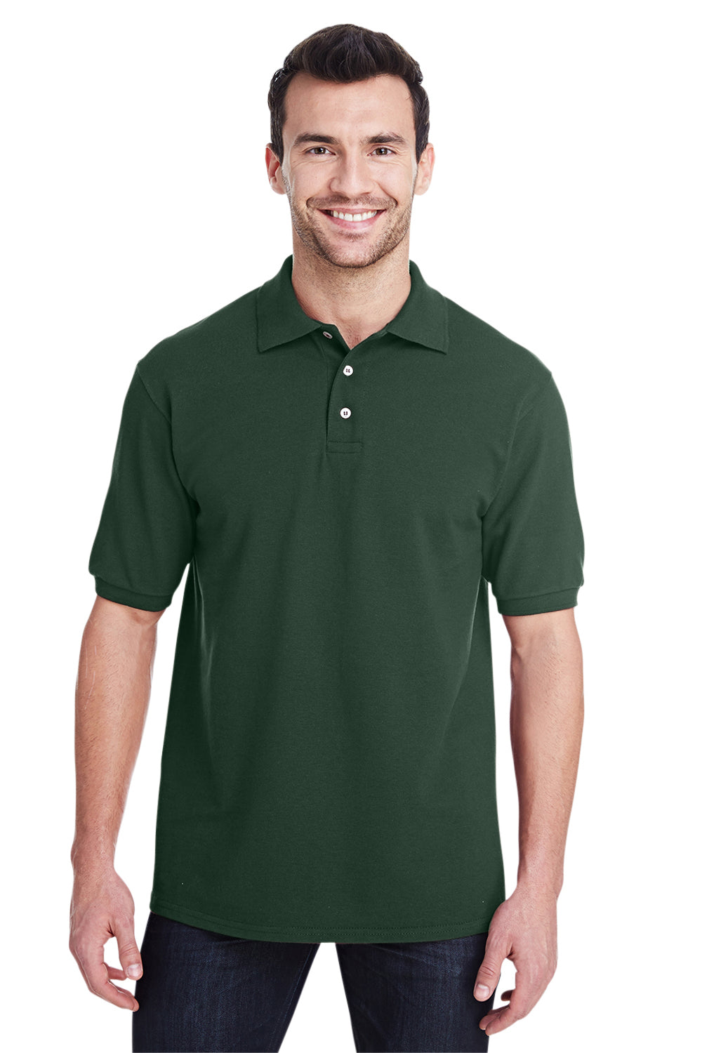 Jerzees 443MR/443M Mens Short Sleeve Polo Shirt Forest Green Model Front