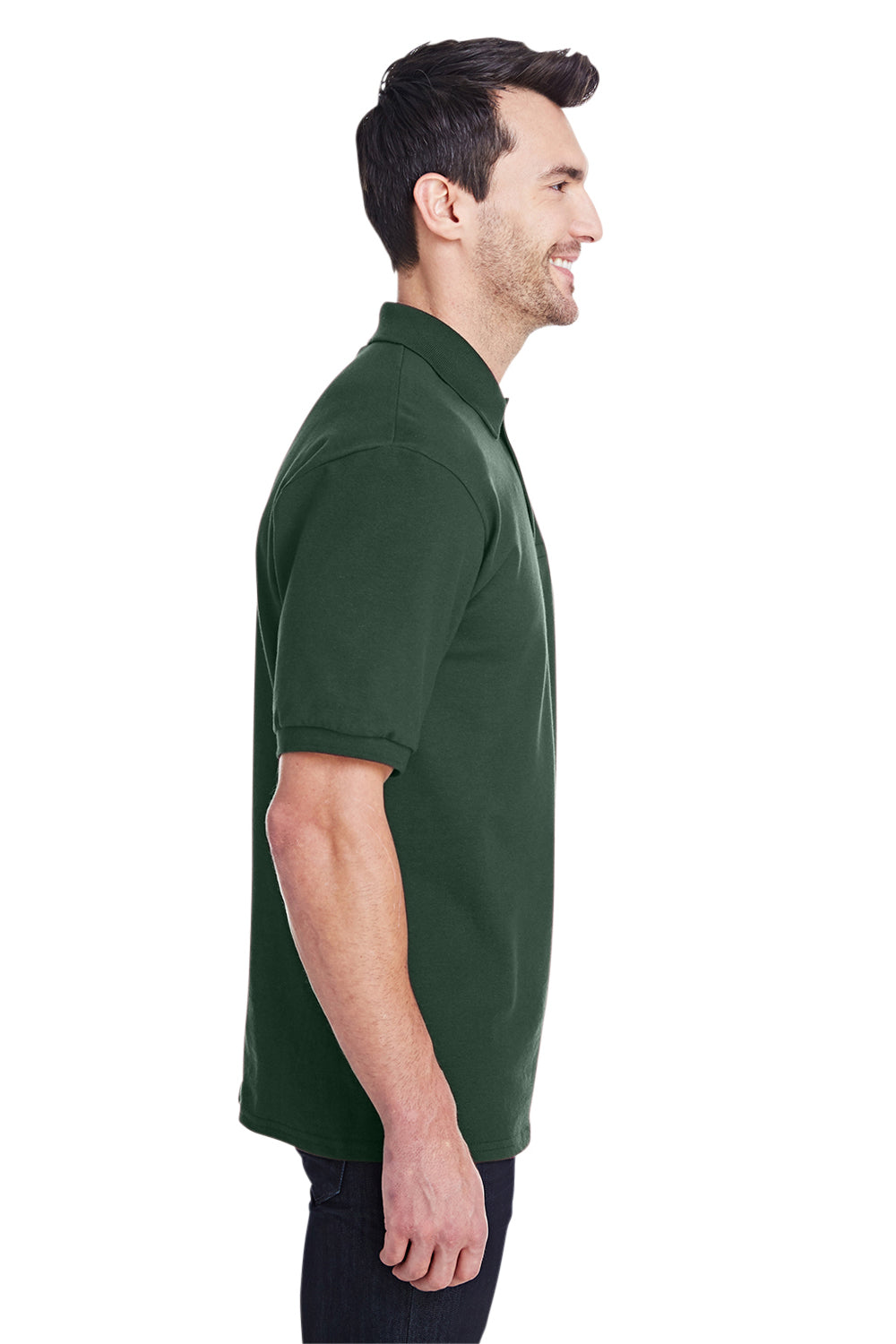 Jerzees 443MR/443M Mens Short Sleeve Polo Shirt Forest Green Model Side