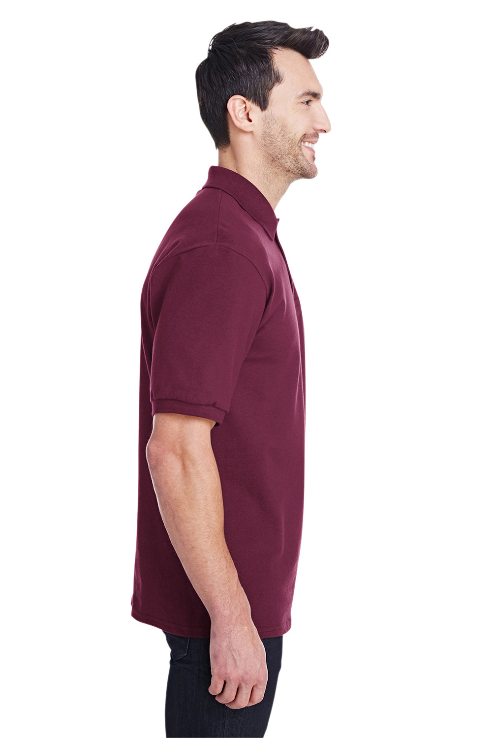 Jerzees 443MR/443M Mens Short Sleeve Polo Shirt Maroon Model Side