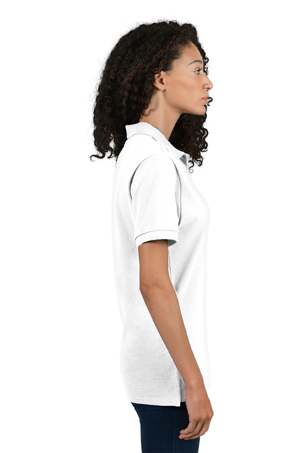 Jerzees 443WR/443W Womens Short Sleeve Polo Shirt White Model Side