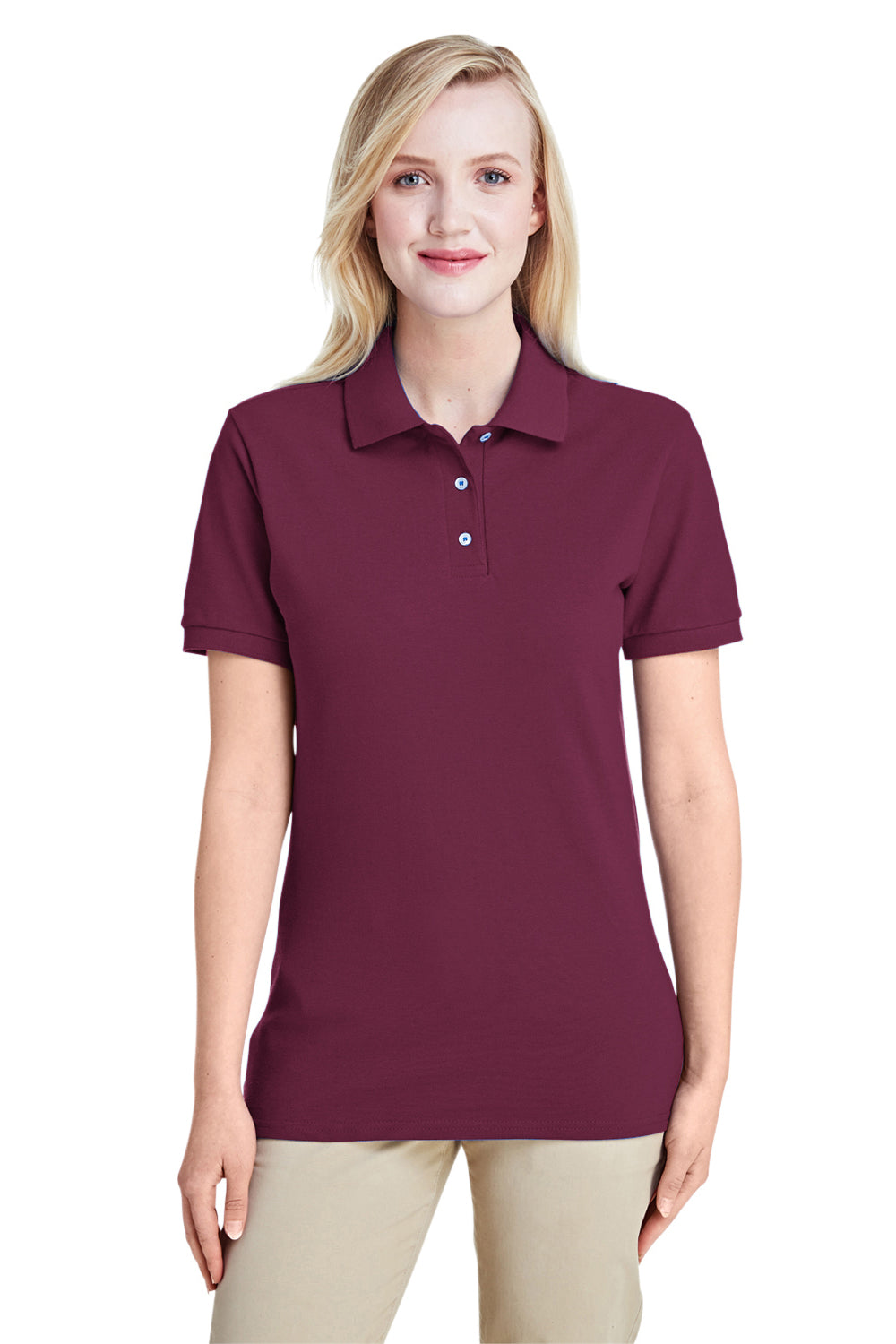 Jerzees 443WR/443W Womens Short Sleeve Polo Shirt Maroon Model Front