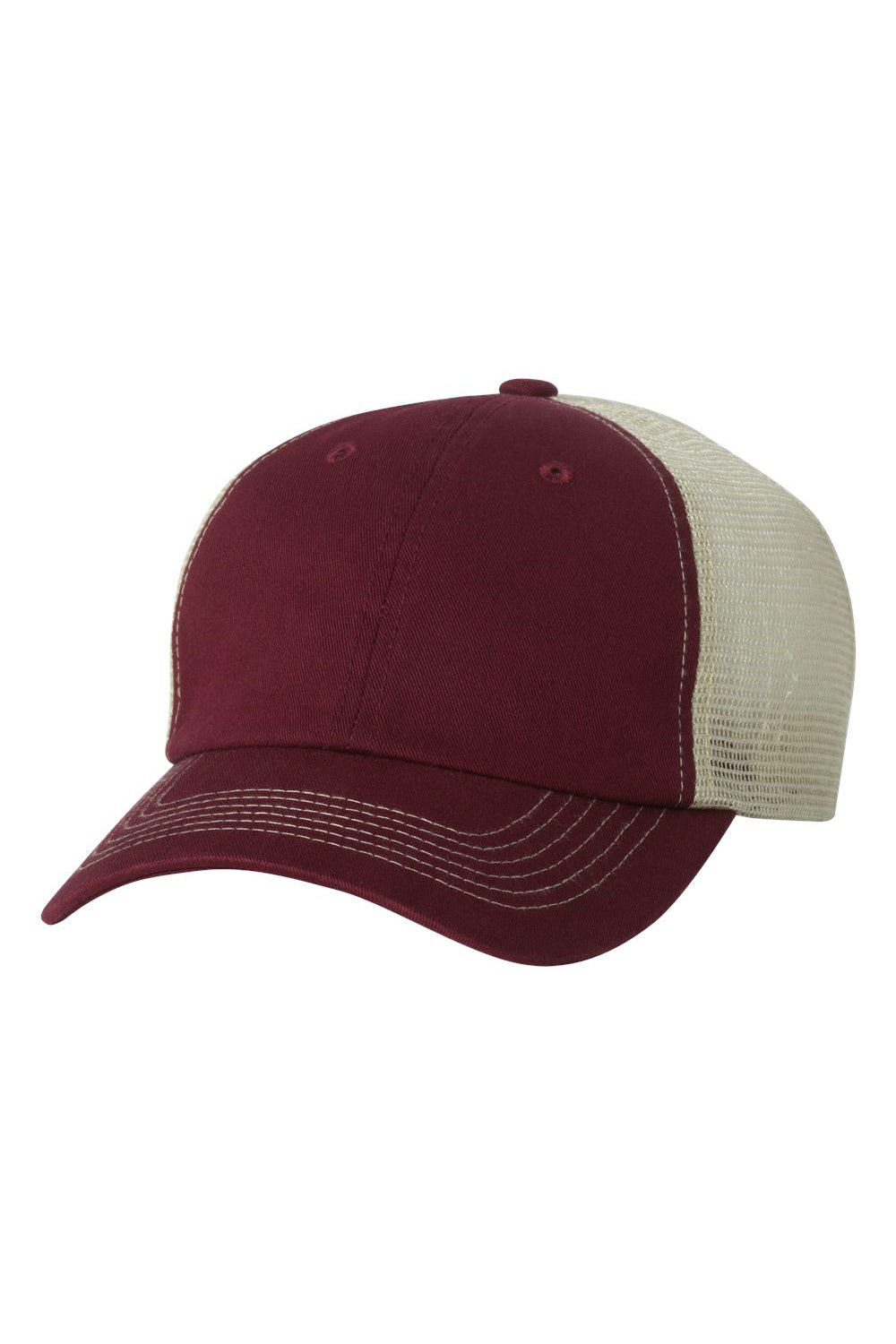 Sportsman 3100 Mens Contrast Stitch Mesh Back Hat Maroon/Stone Flat Front