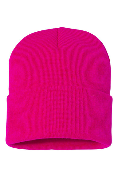 Sportsman SP12 Mens Solid Cuffed Beanie Neon Fuchsia Pink Flat Front