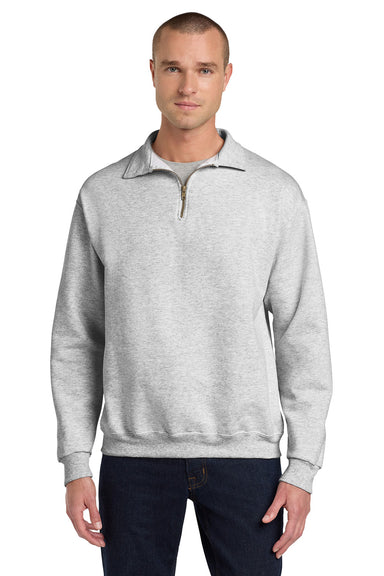 Jerzees 4528M/4528/4528MR Mens Super Sweats NuBlend Pill Resistant Fleece 1/4 Zip Sweatshirt Ash Grey Model Front