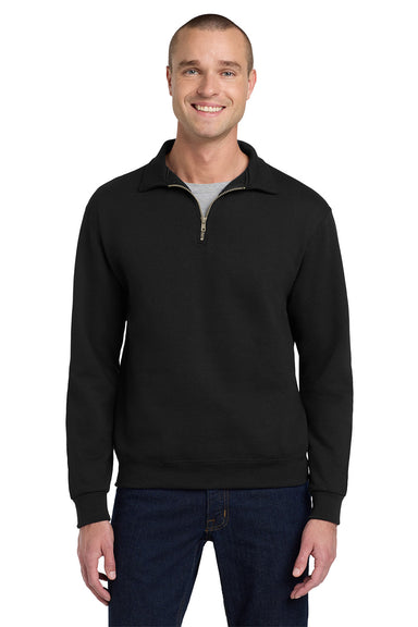 Jerzees 4528M/4528/4528MR Mens Super Sweats NuBlend Pill Resistant Fleece 1/4 Zip Sweatshirt Black Model Front