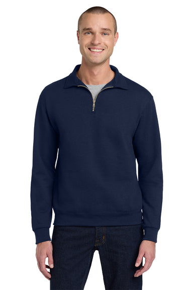 Jerzees 4528M/4528/4528MR Mens Super Sweats NuBlend Pill Resistant Fleece 1/4 Zip Sweatshirt Navy Blue Model Front