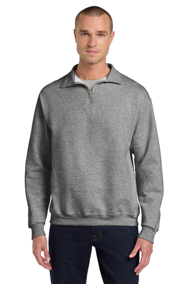 Jerzees 4528M/4528/4528MR Mens Super Sweats NuBlend Pill Resistant Fleece 1/4 Zip Sweatshirt Oxford Grey Model Front