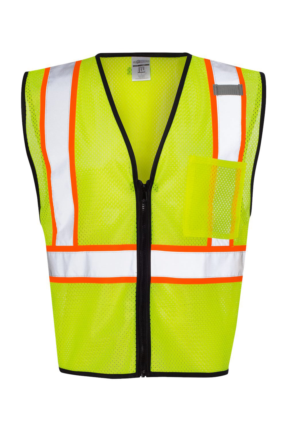 Kishigo 1527-1528 Mens Economy Contrasting Vest w/ Zippered Front Lime Green Flat Front