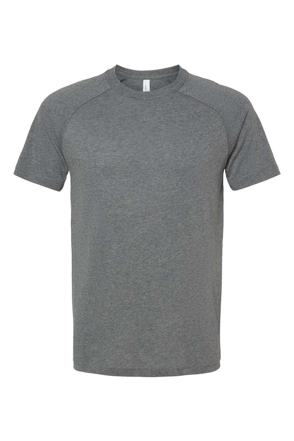 Bella + Canvas 3201 Mens CVC Raglan Short Sleeve Crewneck T-Shirt Heather Deep Grey Flat Front