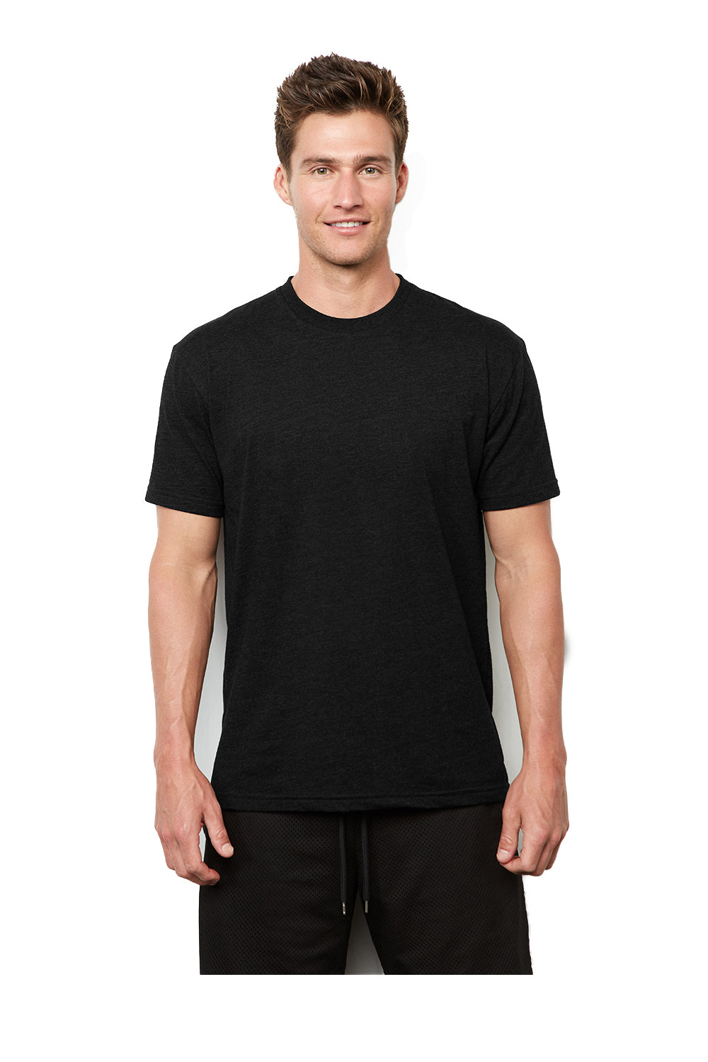 Next Level 4600 Mens Eco Short Sleeve Crewneck T-Shirt Heather Black Model Front