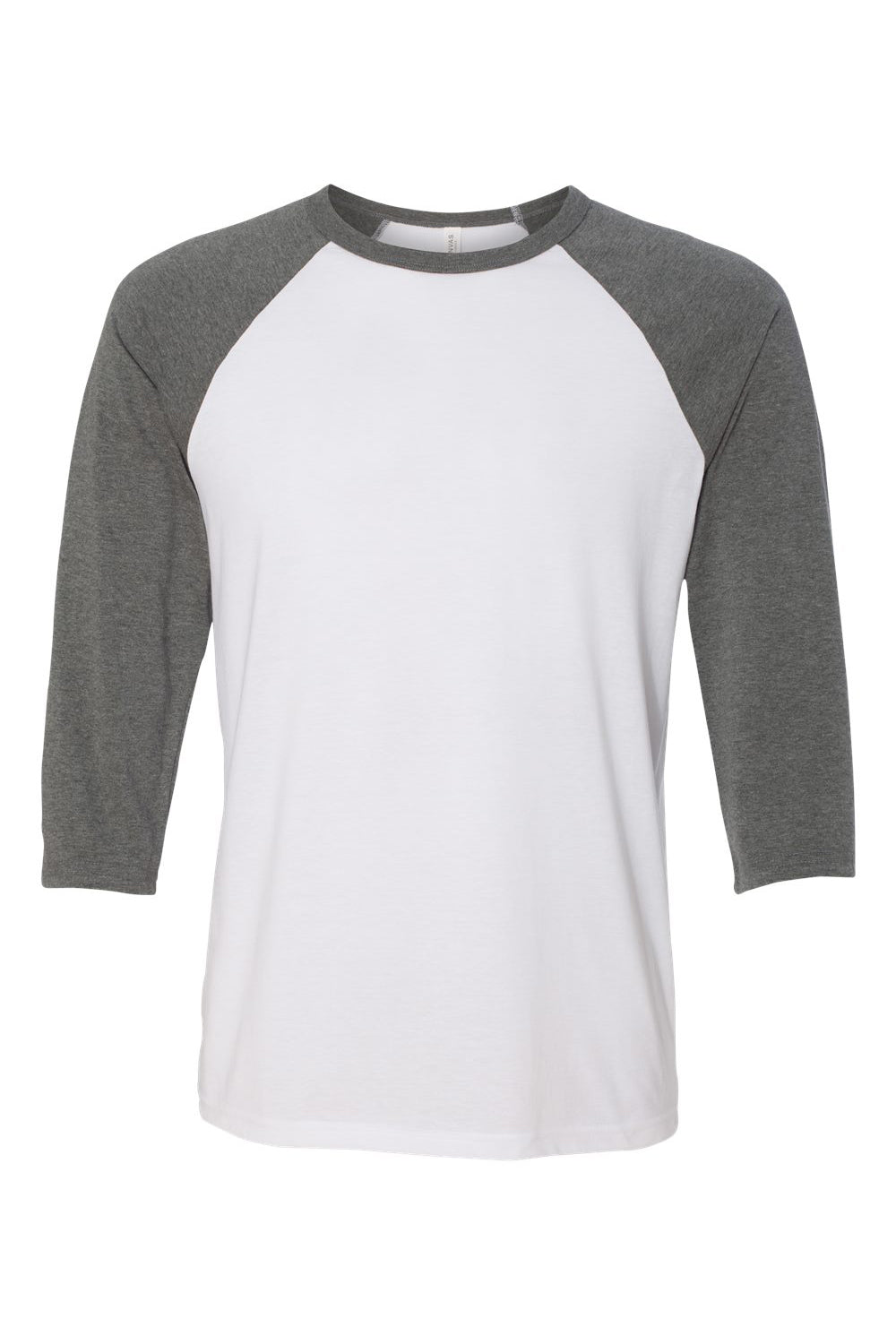 Bella + Canvas BC3200/3200 Mens 3/4 Sleeve Crewneck T-Shirt White/Heather Deep Grey Flat Front