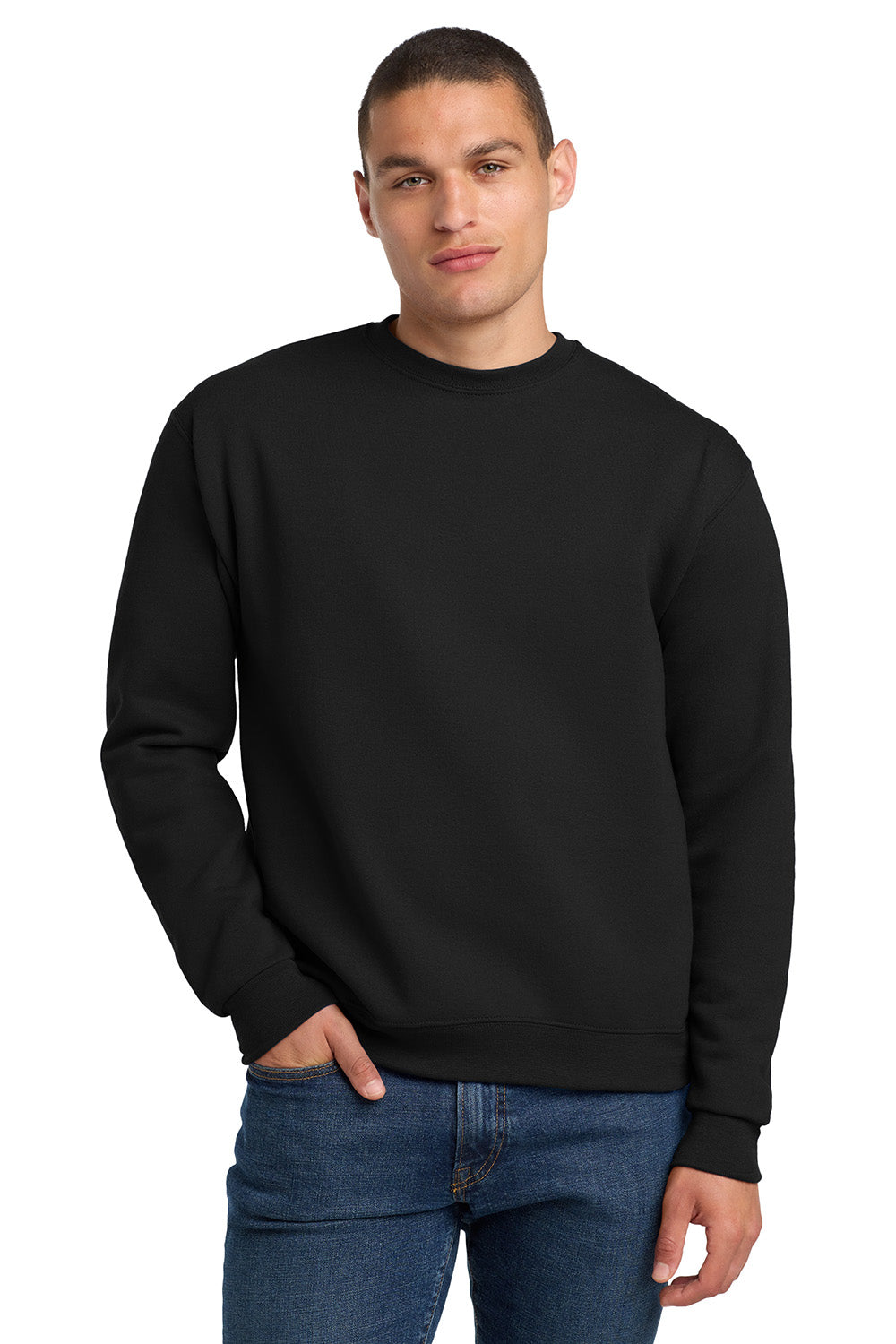 Jerzees 4662M/4662/4662MR Mens Super Sweats NuBlend Pill Resistant Fleece Crewneck Sweatshirt Black Model Front