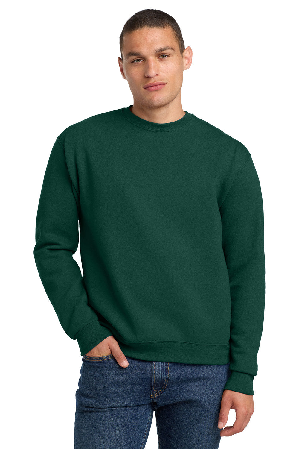 Jerzees 4662M/4662/4662MR Mens Super Sweats NuBlend Pill Resistant Fleece Crewneck Sweatshirt Forest Green Model Front