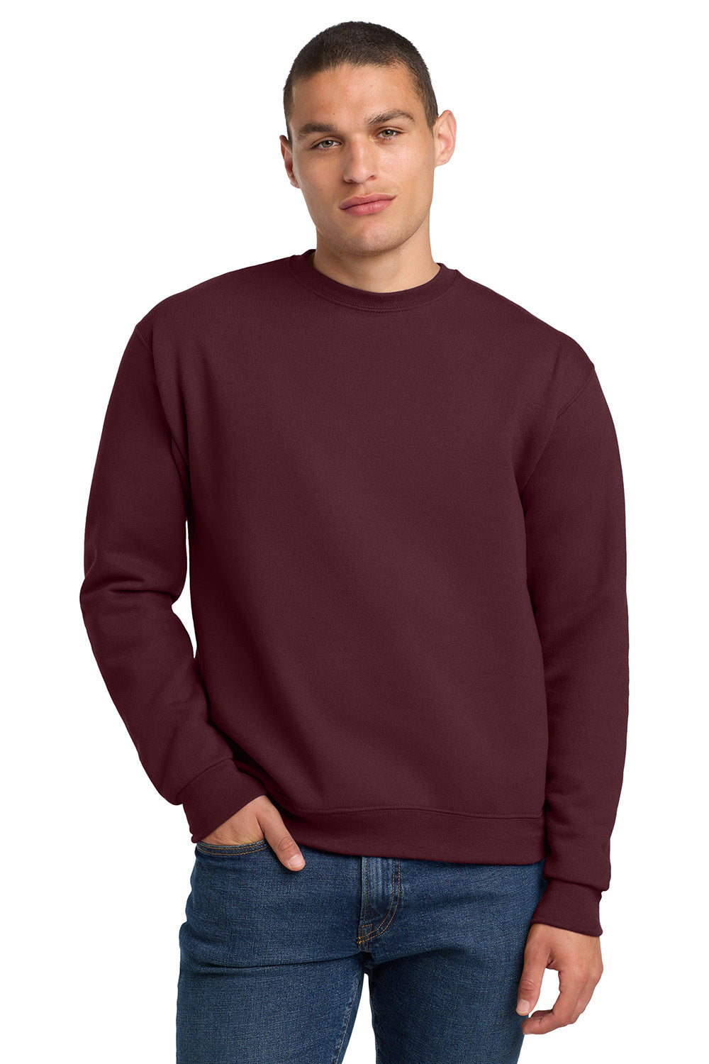 Jerzees 4662M/4662/4662MR Mens Super Sweats NuBlend Pill Resistant Fleece Crewneck Sweatshirt Maroon Model Front