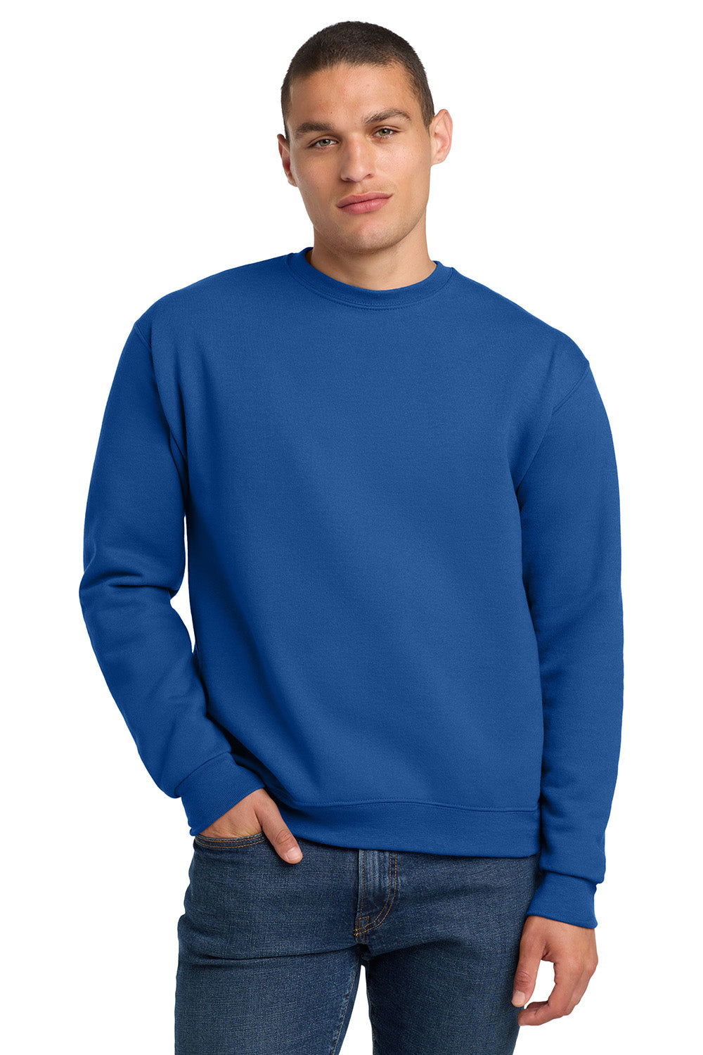 Jerzees 4662M/4662/4662MR Mens Super Sweats NuBlend Pill Resistant Fleece Crewneck Sweatshirt Royal Blue Model Front