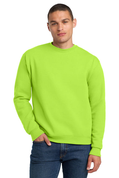 Jerzees 4662M/4662/4662MR Mens Super Sweats NuBlend Pill Resistant Fleece Crewneck Sweatshirt Safety Green Model Front