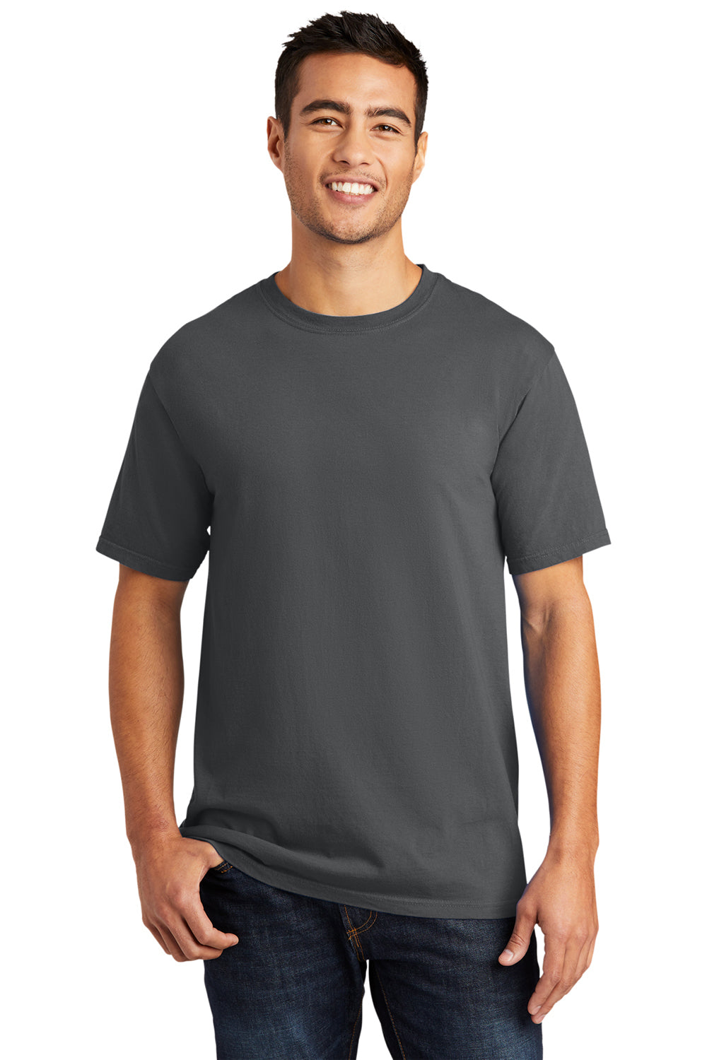 Port & Company PC099 Mens Beach Wash Short Sleeve Crewneck T-Shirt Coal Grey Model Front