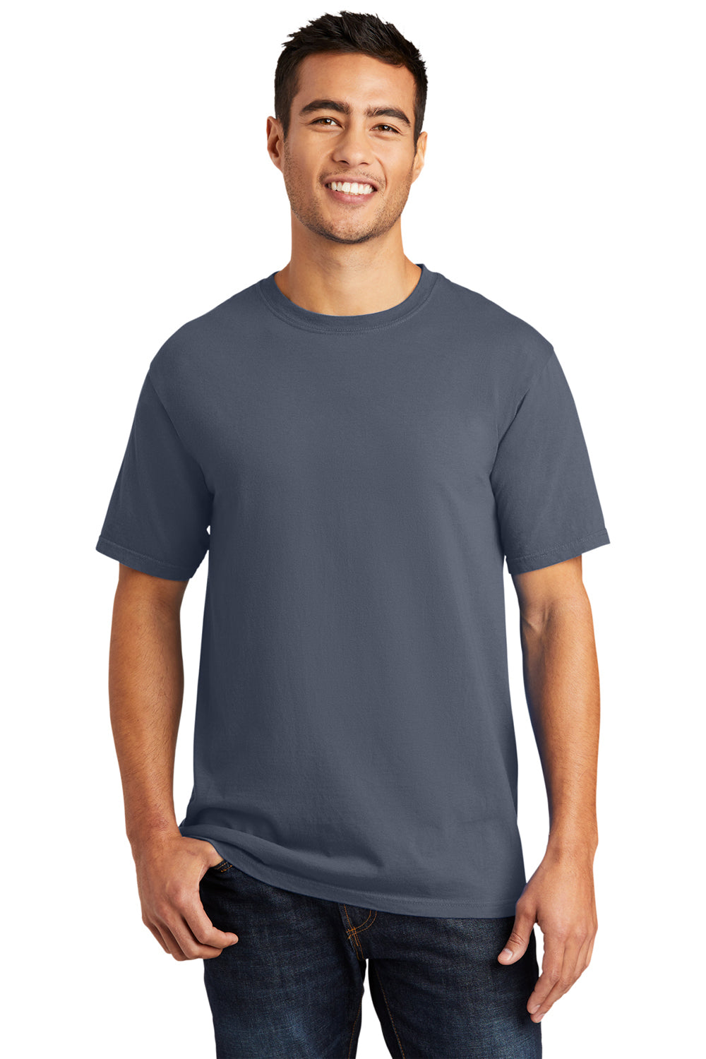 Port & Company PC099 Mens Beach Wash Short Sleeve Crewneck T-Shirt Denim Blue Model Front