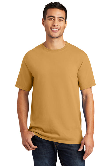 Port & Company PC099 Mens Beach Wash Short Sleeve Crewneck T-Shirt Dijon Yellow Model Front