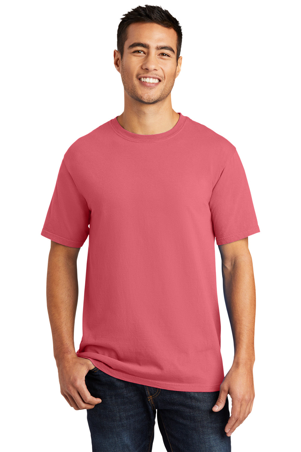 Port & Company PC099 Mens Beach Wash Short Sleeve Crewneck T-Shirt Fruit Punch Pink Model Front