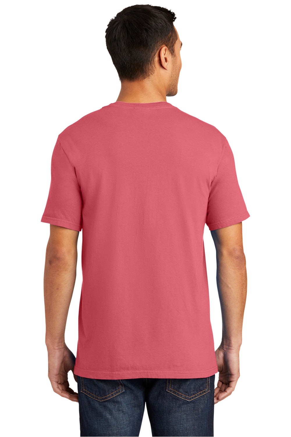 Port & Company PC099 Mens Beach Wash Short Sleeve Crewneck T-Shirt Fruit Punch Pink Model Back