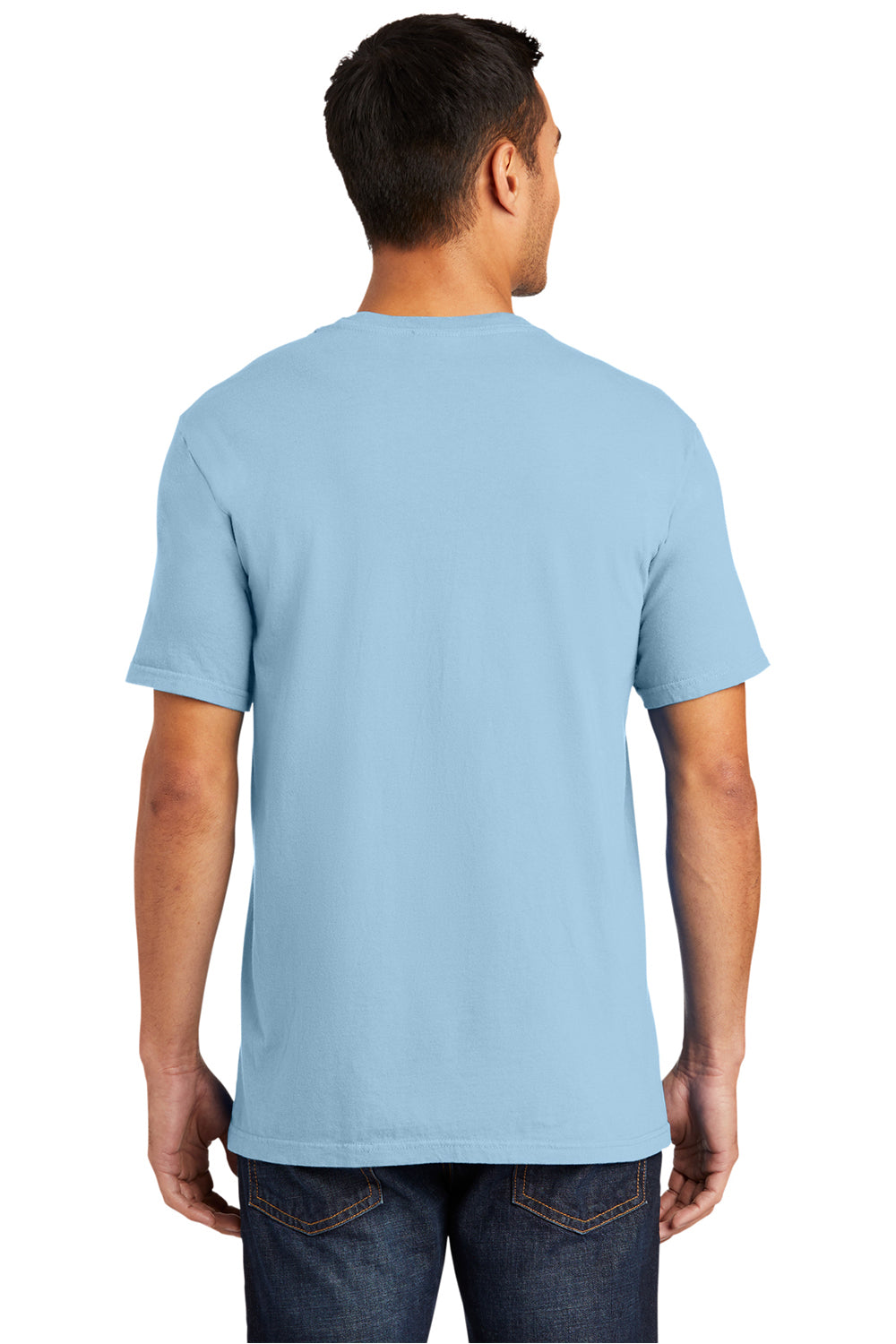 Port & Company PC099 Mens Beach Wash Short Sleeve Crewneck T-Shirt Glacier Blue Model Back