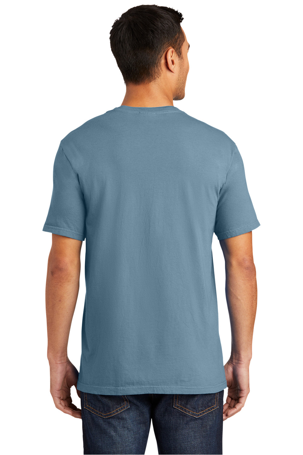 Port & Company PC099 Mens Beach Wash Short Sleeve Crewneck T-Shirt Mist Blue Model Back