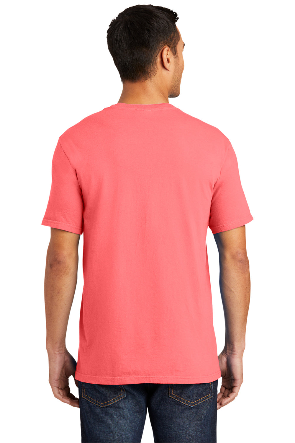 Port & Company PC099 Mens Beach Wash Short Sleeve Crewneck T-Shirt Neon Coral Model Back