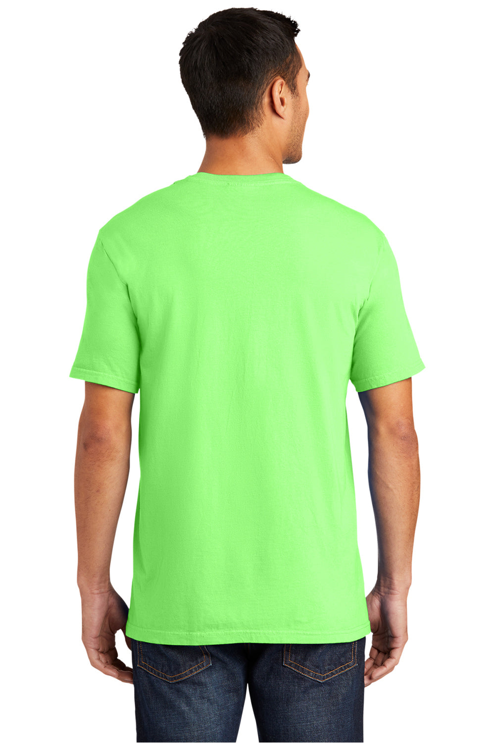 Port & Company PC099 Mens Beach Wash Short Sleeve Crewneck T-Shirt Neon Green Model Back