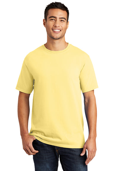 Port & Company PC099 Mens Beach Wash Short Sleeve Crewneck T-Shirt Popcorn Yellow Model Front