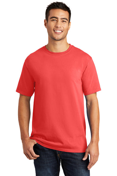 Port & Company PC099 Mens Beach Wash Short Sleeve Crewneck T-Shirt Poppy Red Model Front