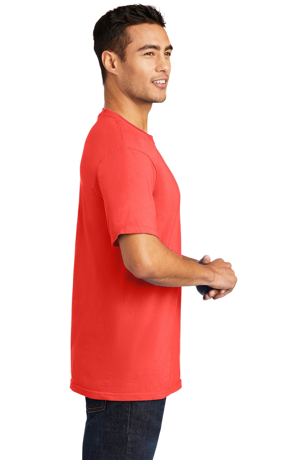 Port & Company PC099 Mens Beach Wash Short Sleeve Crewneck T-Shirt Poppy Red Model Side