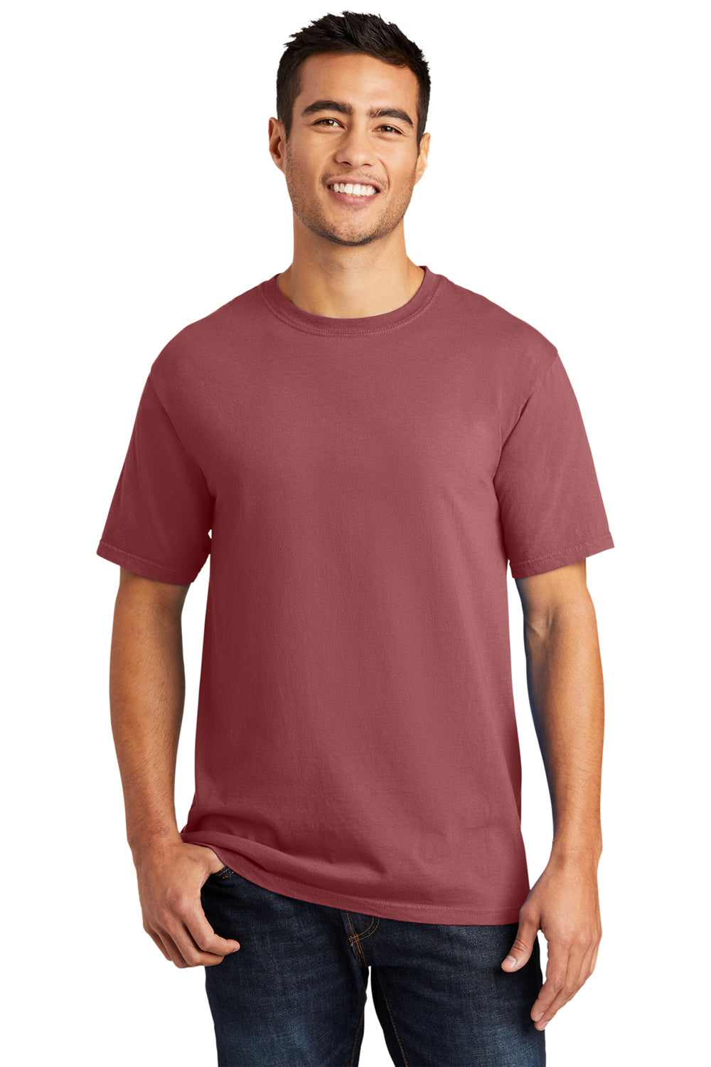 Port & Company PC099 Mens Beach Wash Short Sleeve Crewneck T-Shirt Red Rock Model Front