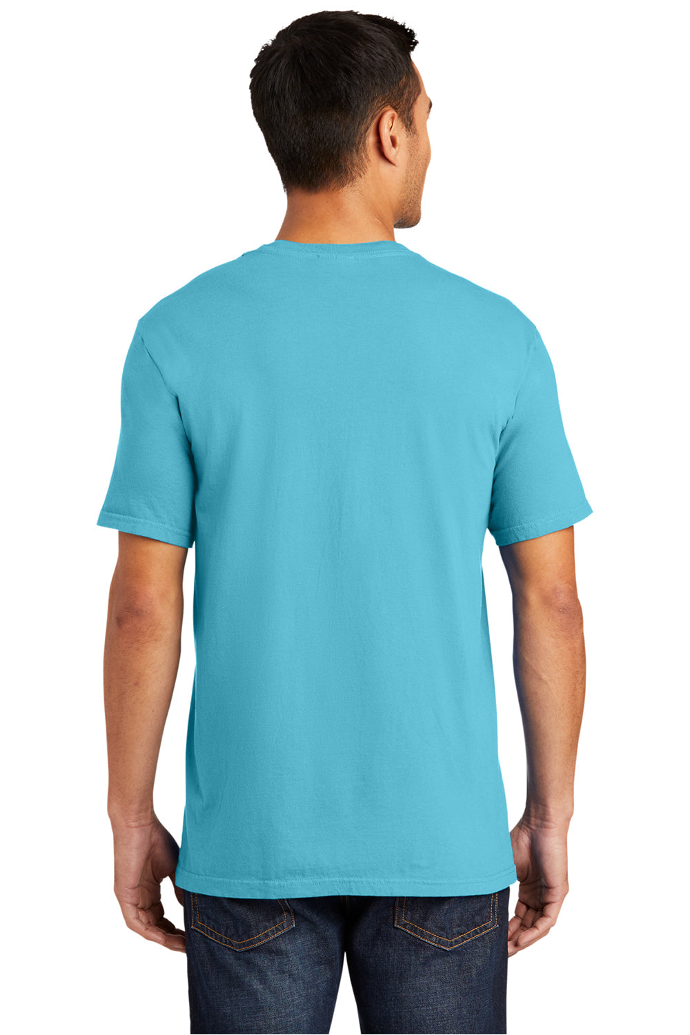 Port & Company PC099 Mens Beach Wash Short Sleeve Crewneck T-Shirt Tidal Wave Blue Model Back