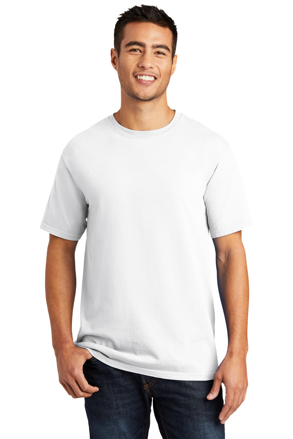 Port & Company PC099 Mens Beach Wash Short Sleeve Crewneck T-Shirt White Model Front