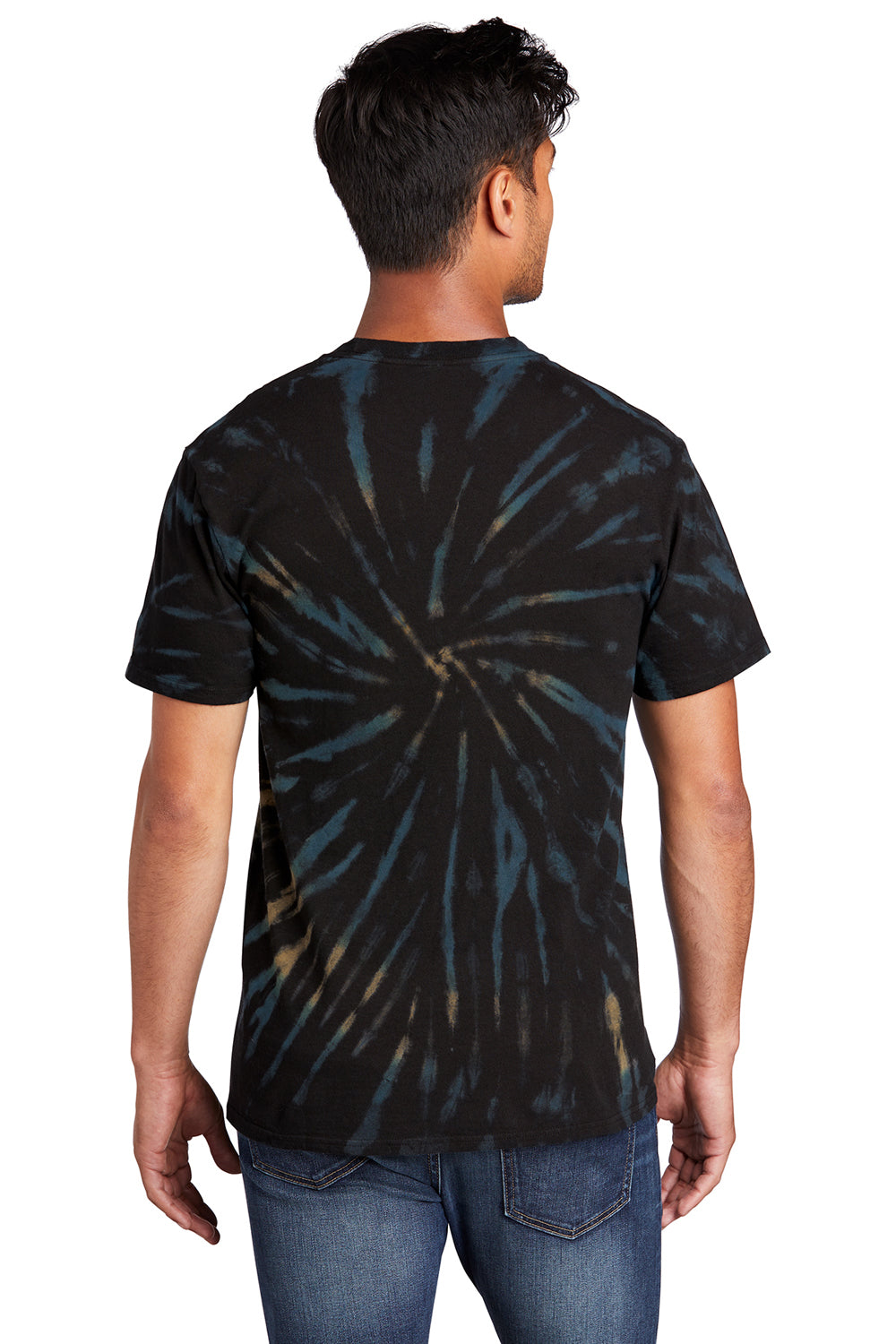 Port & Company PC147 Mens Tie-Dye Short Sleeve Crewneck T-Shirt Black Galaxy Spiral Model Back