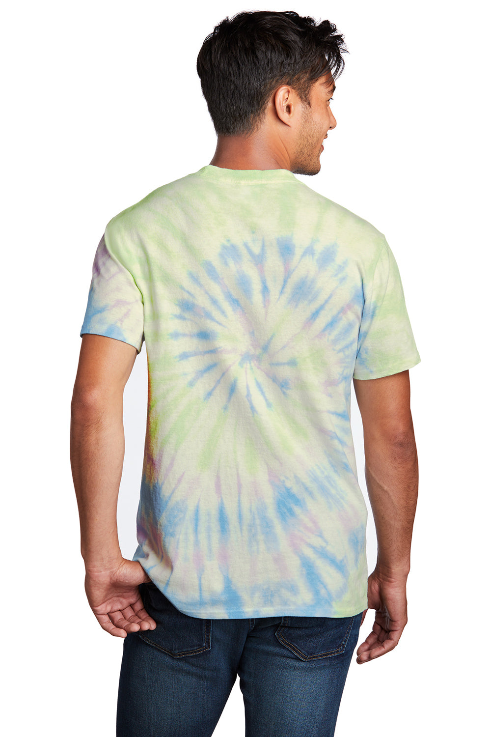 Port & Company PC147 Mens Tie-Dye Short Sleeve Crewneck T-Shirt Watercolor Spiral Model Back