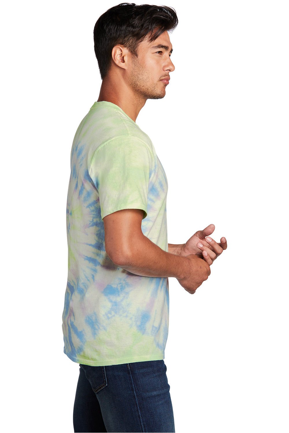 Port & Company PC147 Mens Tie-Dye Short Sleeve Crewneck T-Shirt Watercolor Spiral Model Side