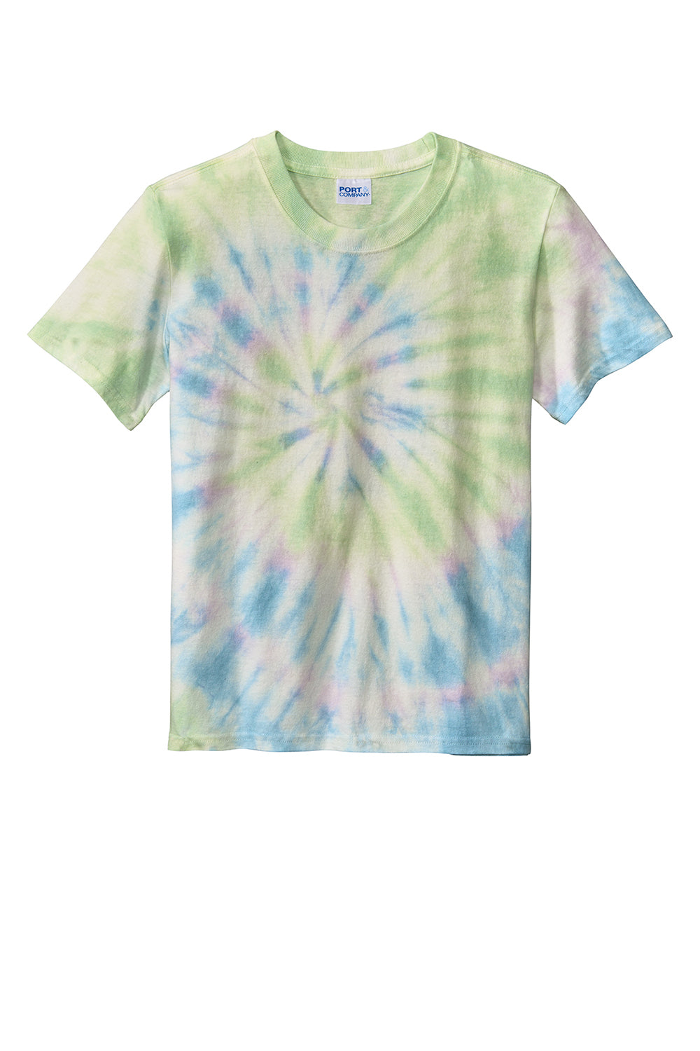 Port & Company PC147Y Youth Tie-Dye Short Sleeve Crewneck T-Shirt Watercolor Spiral Flat Front