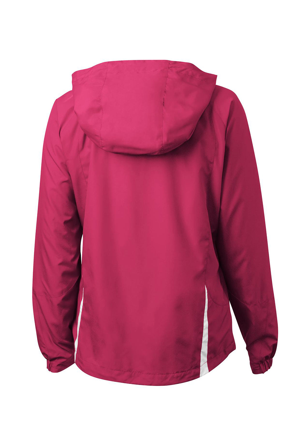 Sport-Tek LST76 Womens Water Resistant Full Zip Hooded Jacket Raspberry Pink/White Flat Back