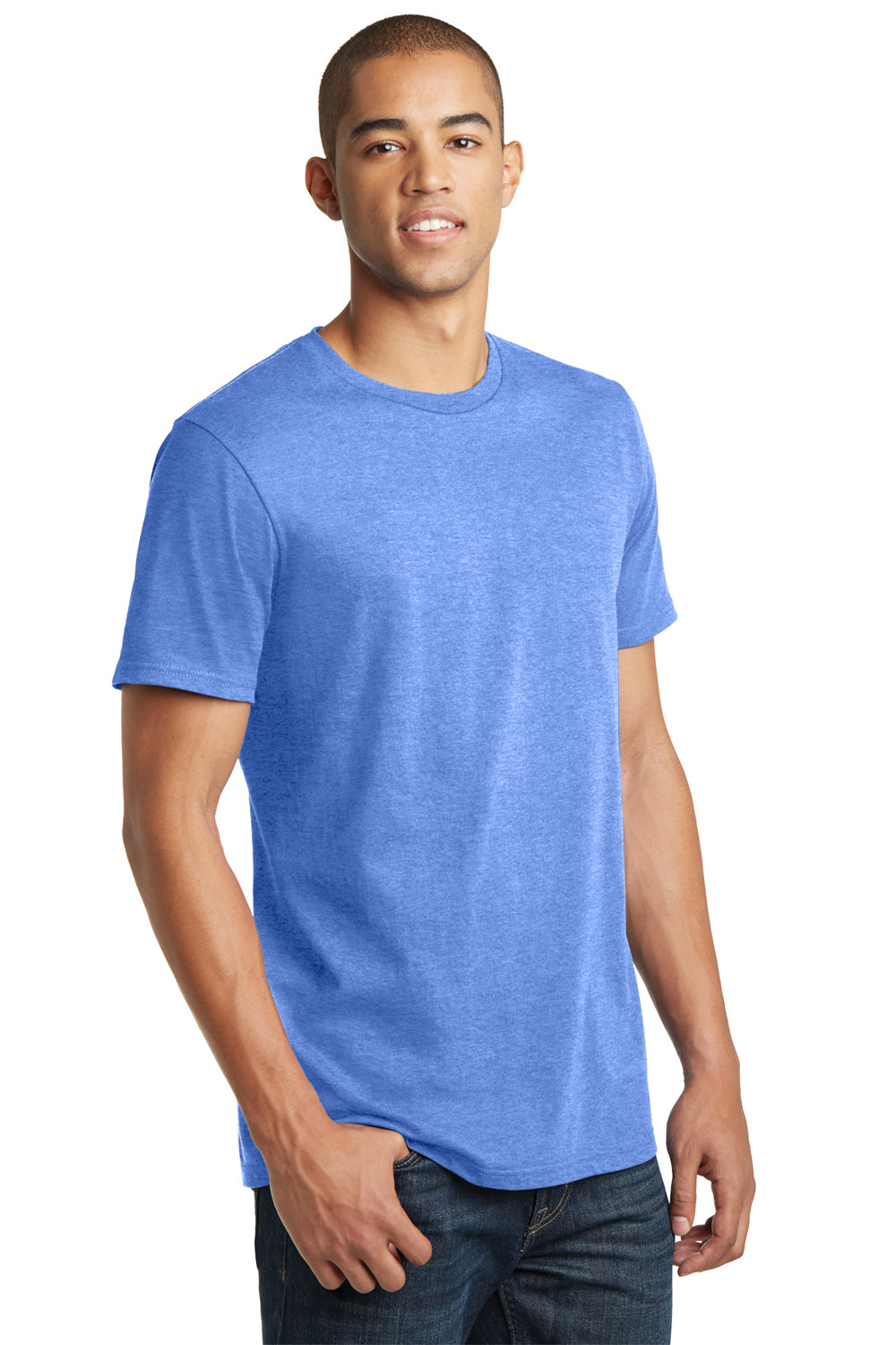 District DT5000 Mens The Concert Short Sleeve Crewneck T-Shirt Heather Royal Blue Model 3q